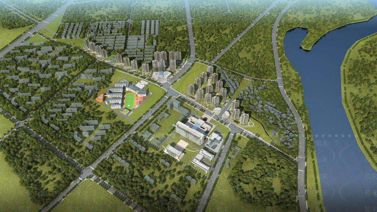 现代住宅规划鸟瞰3D模型下载【ID:1158815034】