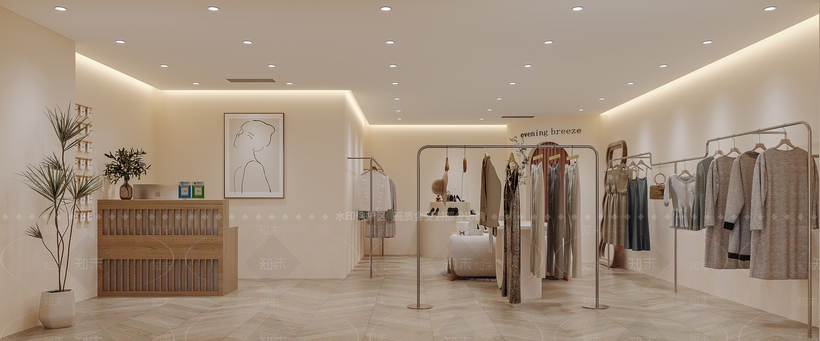 现代奶油风服装店3D模型下载【ID:1158823274】