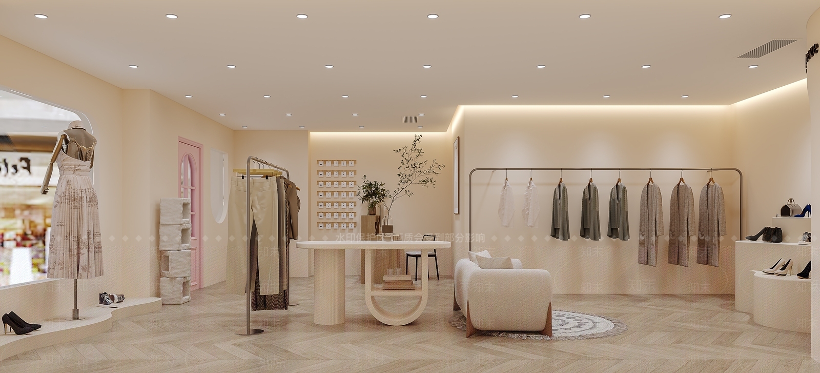 现代奶油风服装店3D模型下载【ID:1158823274】