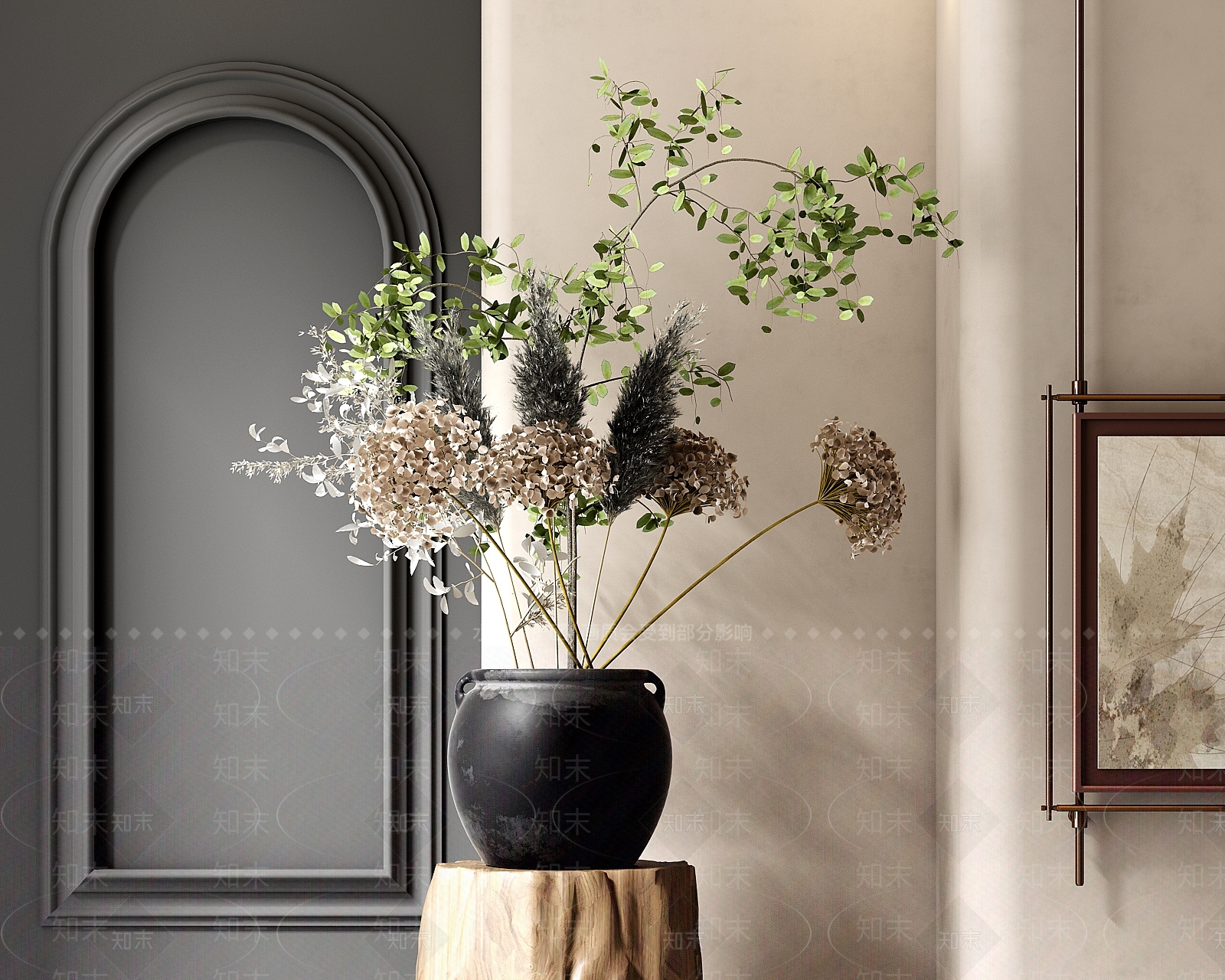 新中式陶罐花瓶花艺SU模型下载【ID:1158821623】