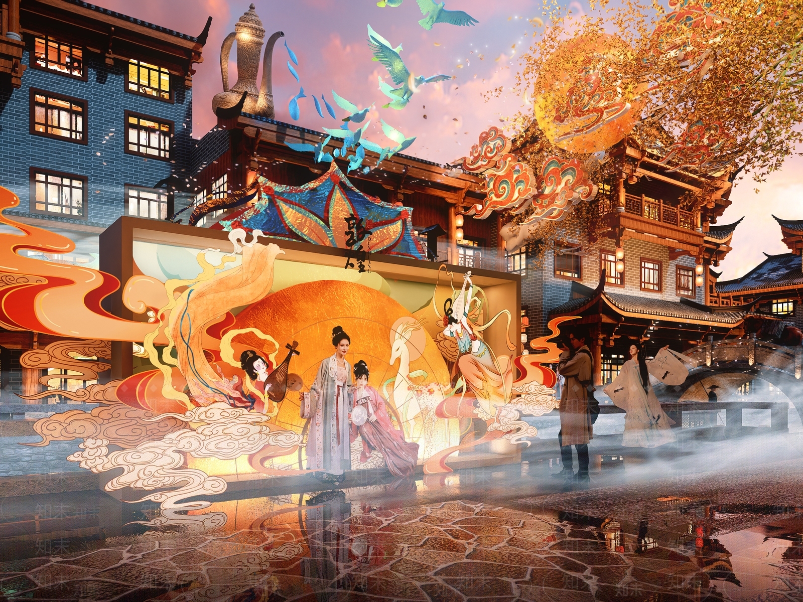 新中式网红打卡国潮古风灯会集市美陈SU模型下载【ID:1158910482】