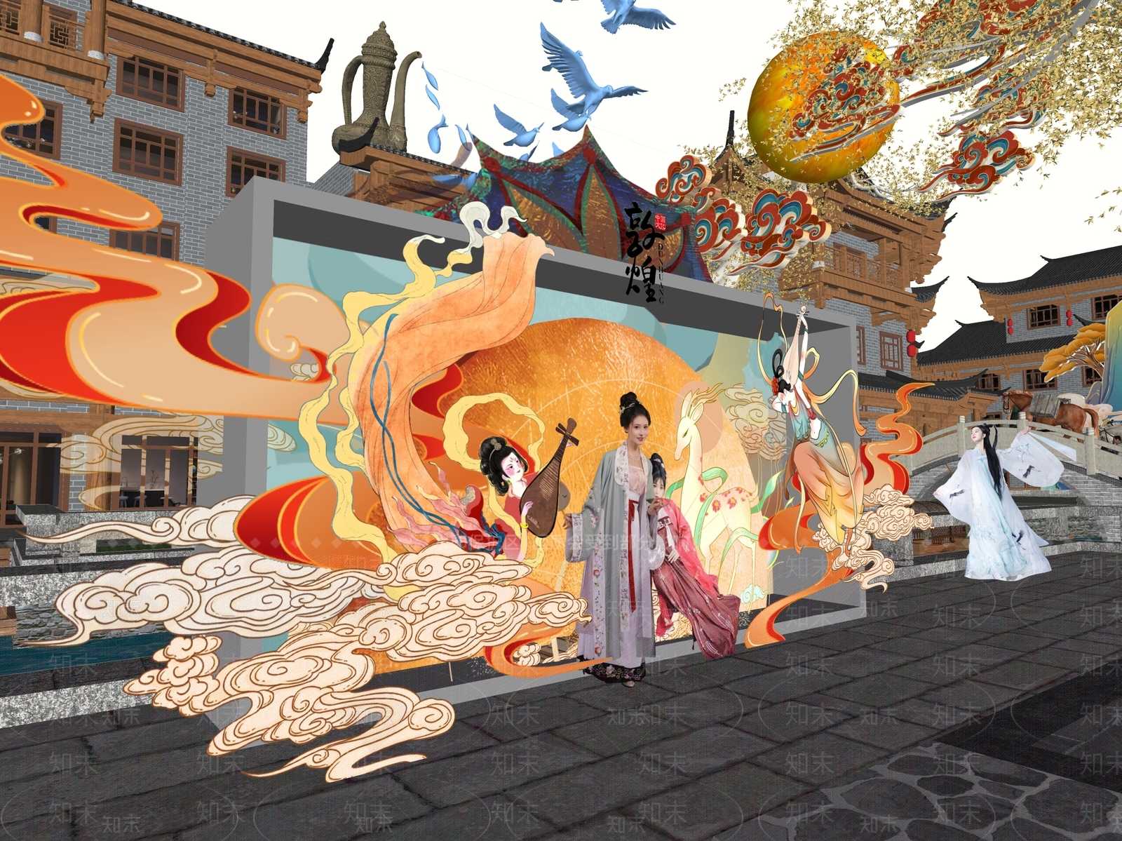 新中式网红打卡国潮古风灯会集市美陈SU模型下载【ID:1158910482】