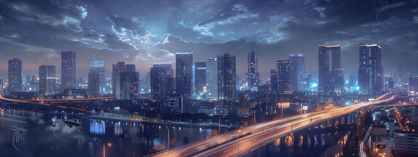 户外城市建筑夜景远景贴图下载【ID:1158826908】