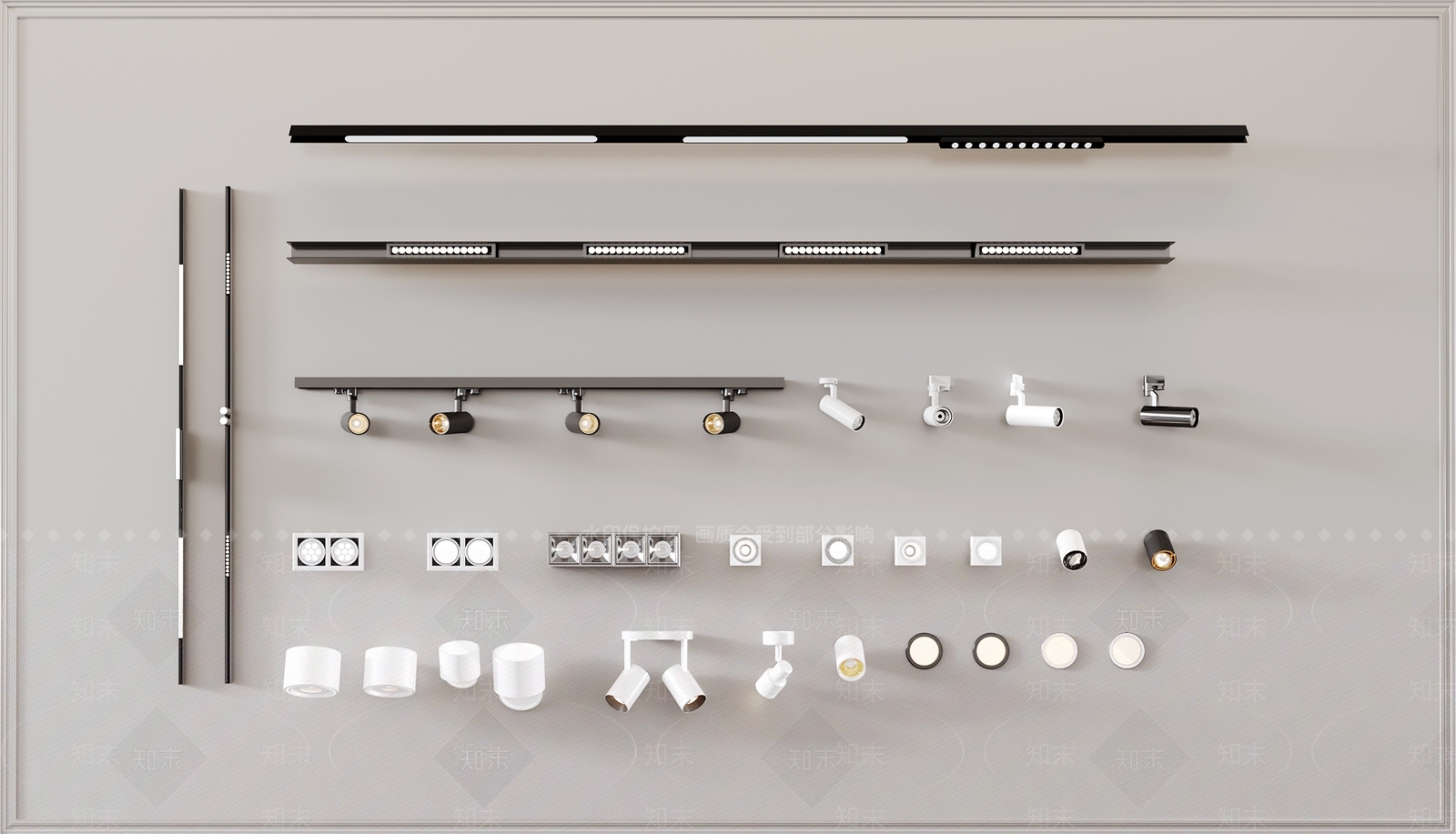 现代筒灯射灯组合3D模型下载【ID:1158830929】