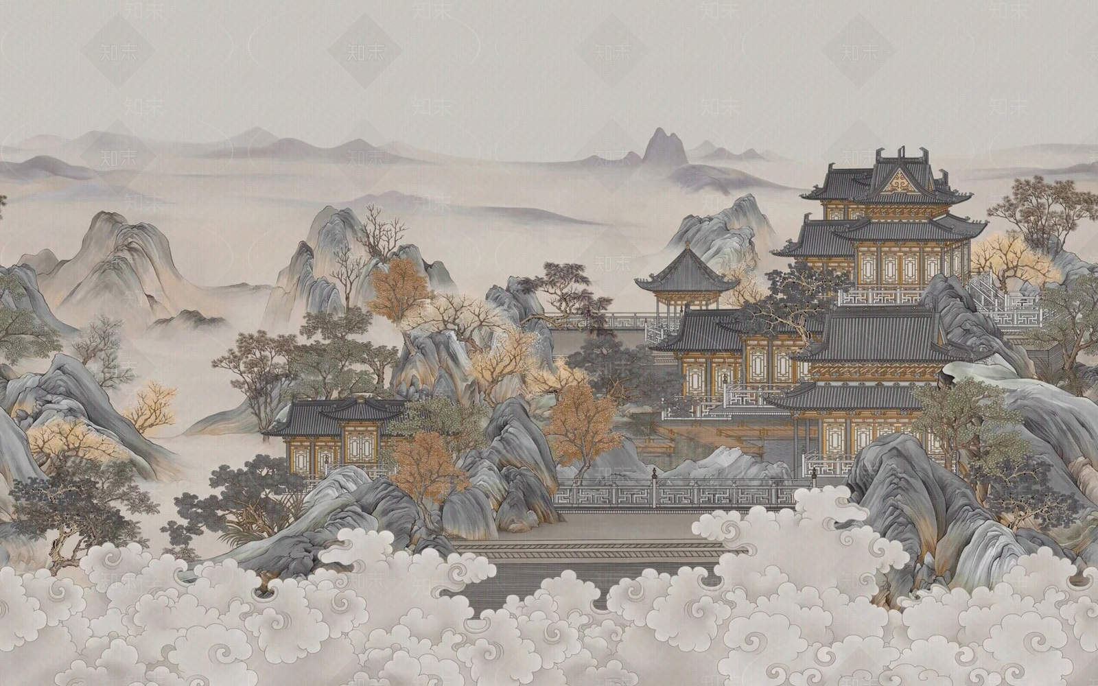 新中式古建筑壁画贴图下载【ID:1158832319】
