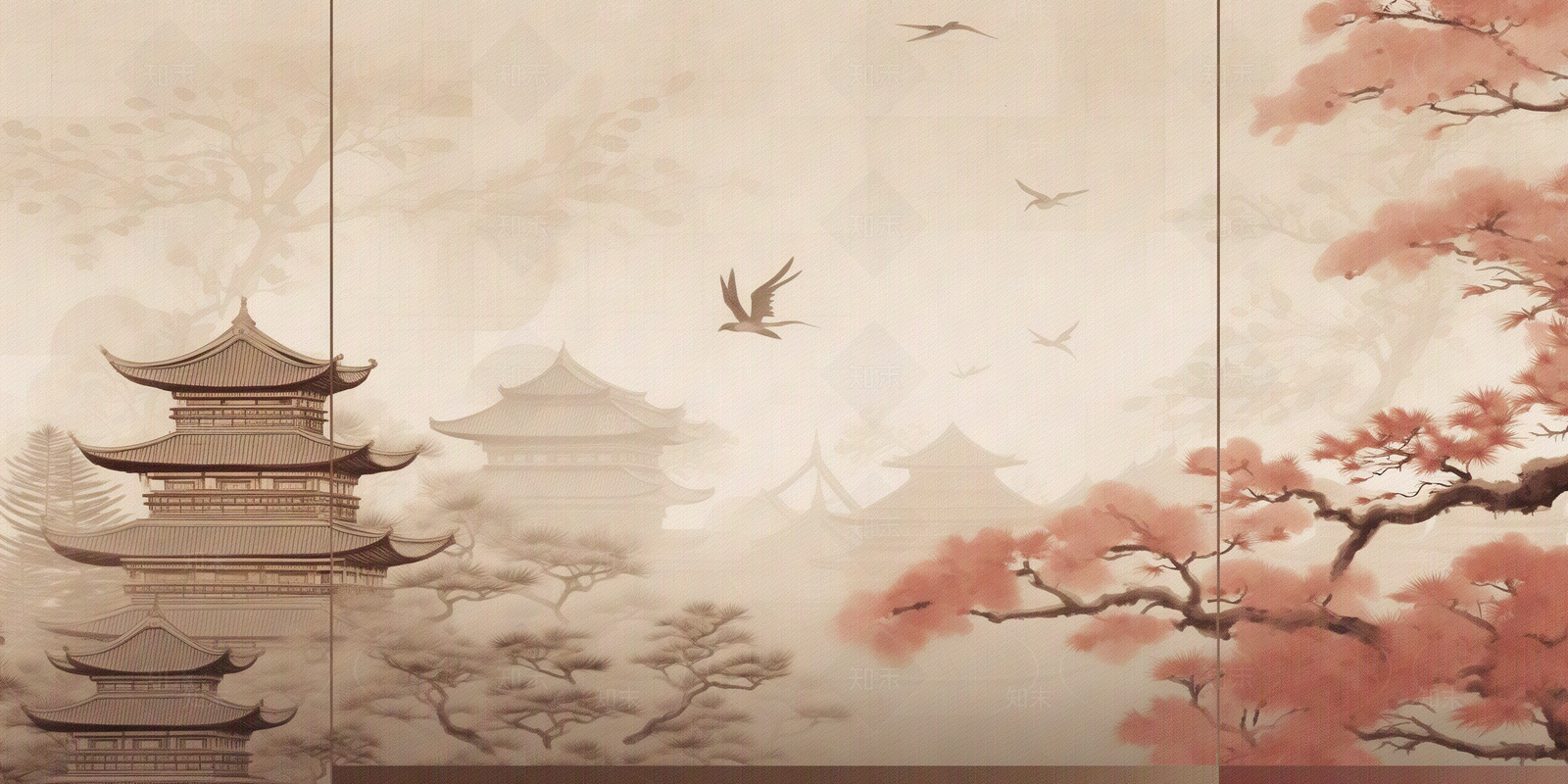 中式禅意山水壁纸贴图下载【ID:1158835799】