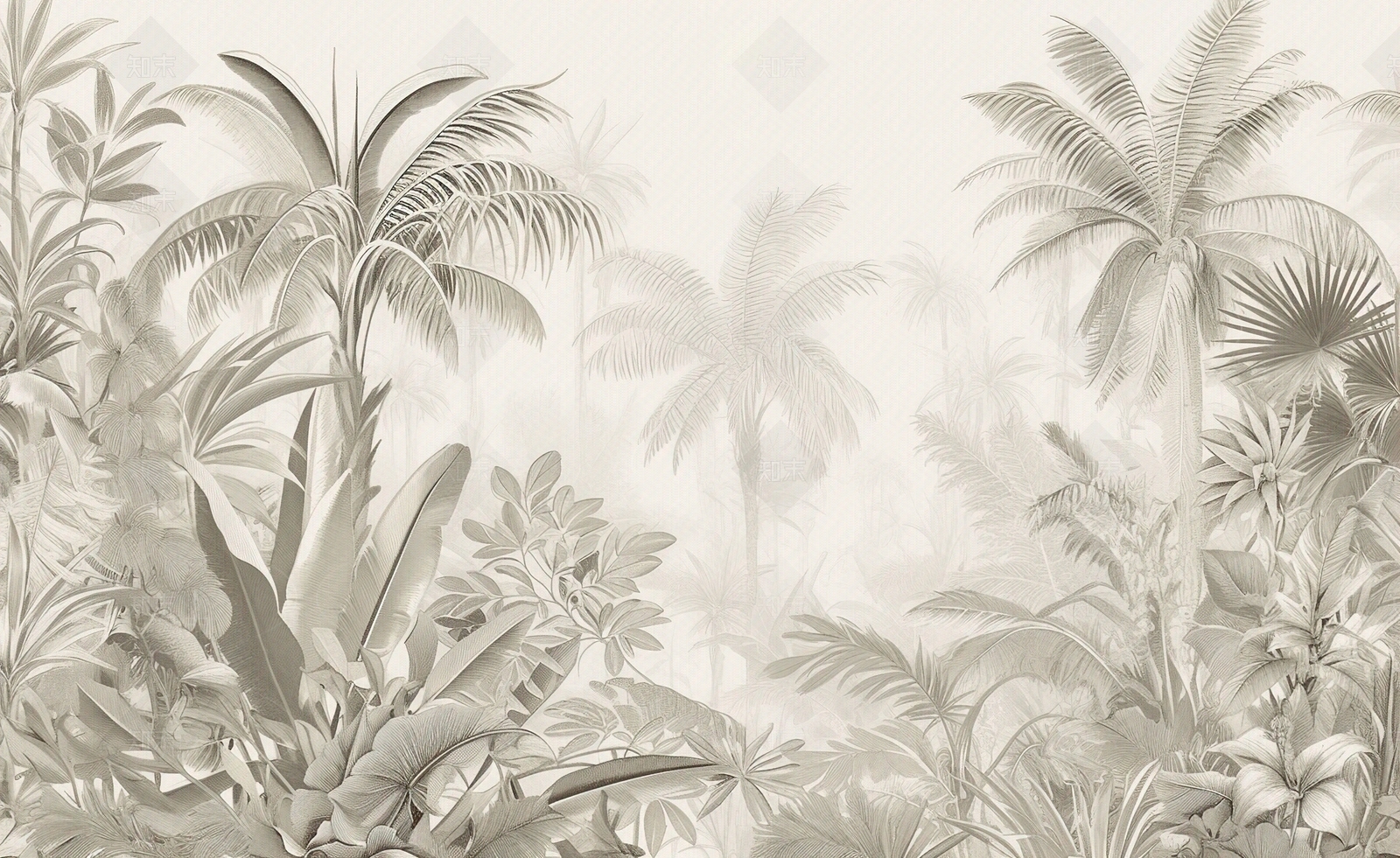 热带雨林文艺植物壁画贴图下载【ID:1158835831】