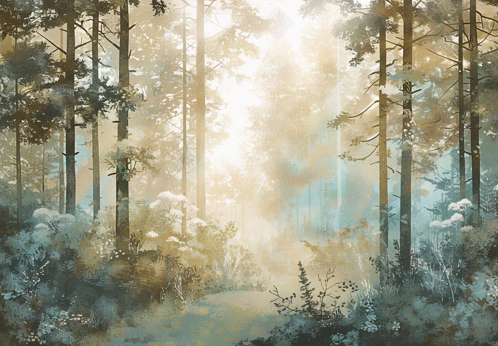 热带雨林文艺植物壁画贴图下载【ID:1158836261】