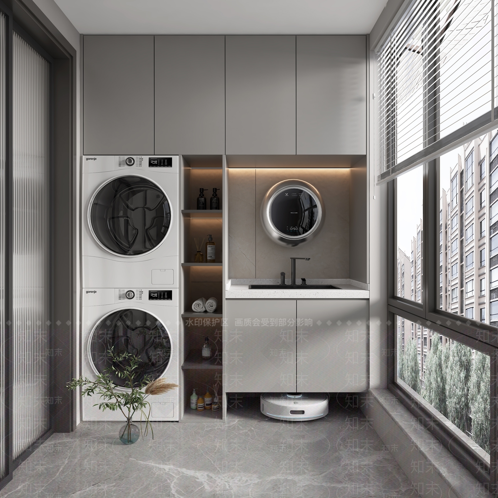 现代家居阳台洗衣机柜3D模型下载【ID:1158841247】