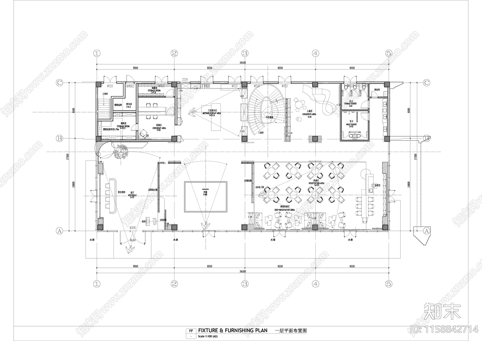 展厅平面图cad施工图下载【ID:1158842714】