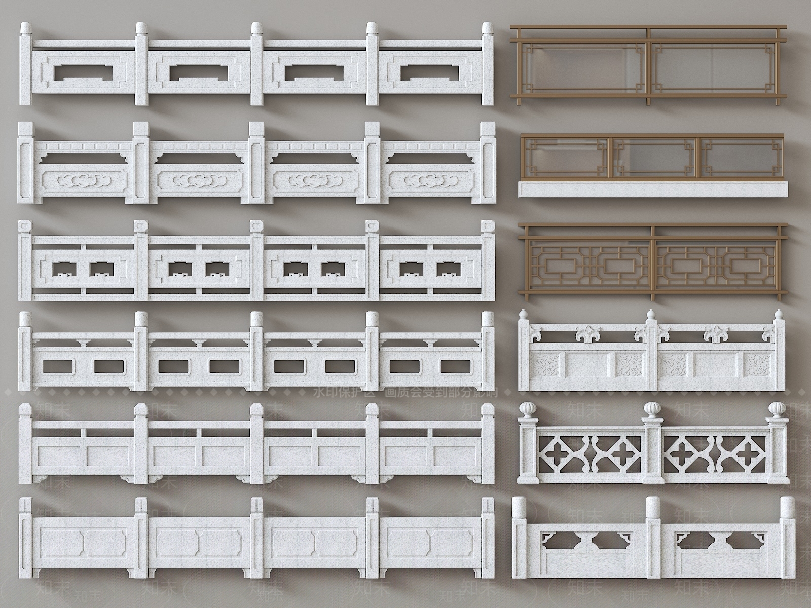 中式石材栏杆3D模型下载【ID:1158845023】