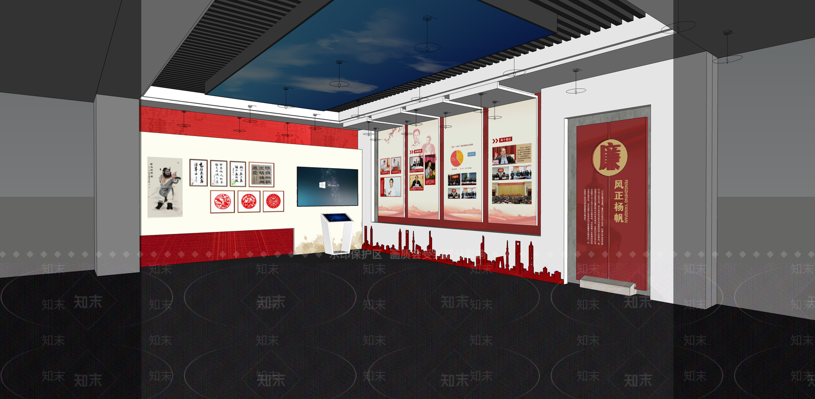 现代党建展厅展墙SU模型下载【ID:1158845353】