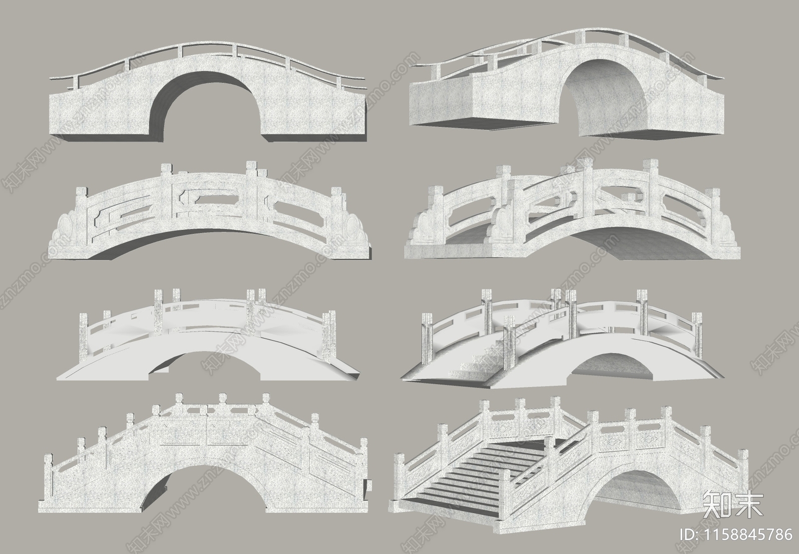 中式石材景观桥SU模型下载【ID:1158845786】