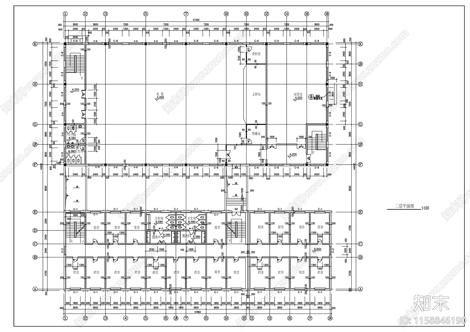 学校宿舍食堂建筑施工图下载【ID:1158846190】