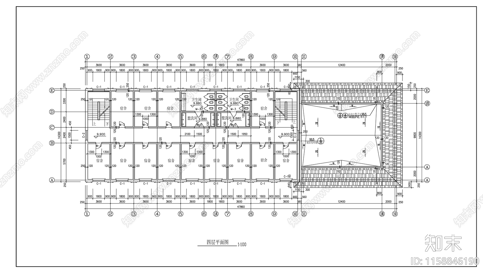 学校宿舍食堂建筑施工图下载【ID:1158846190】