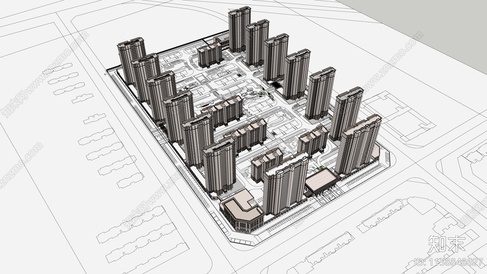 现代新亚洲住宅小区SU模型下载【ID:1158848627】