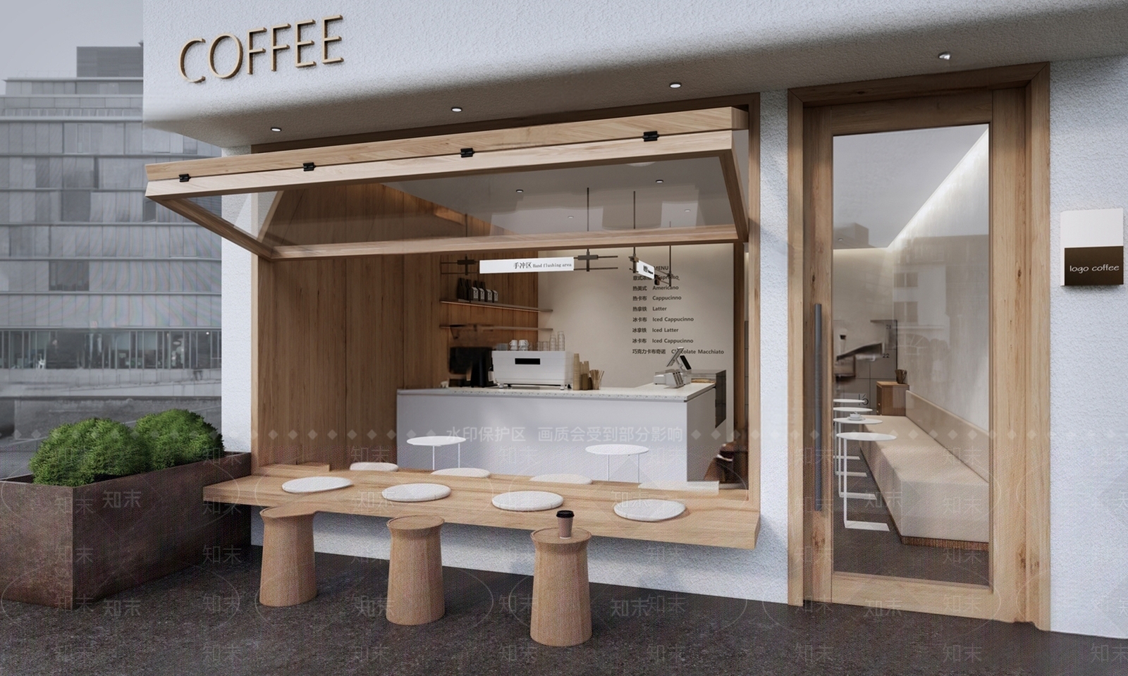 现代原木风咖啡厅3D模型下载【ID:1158849883】