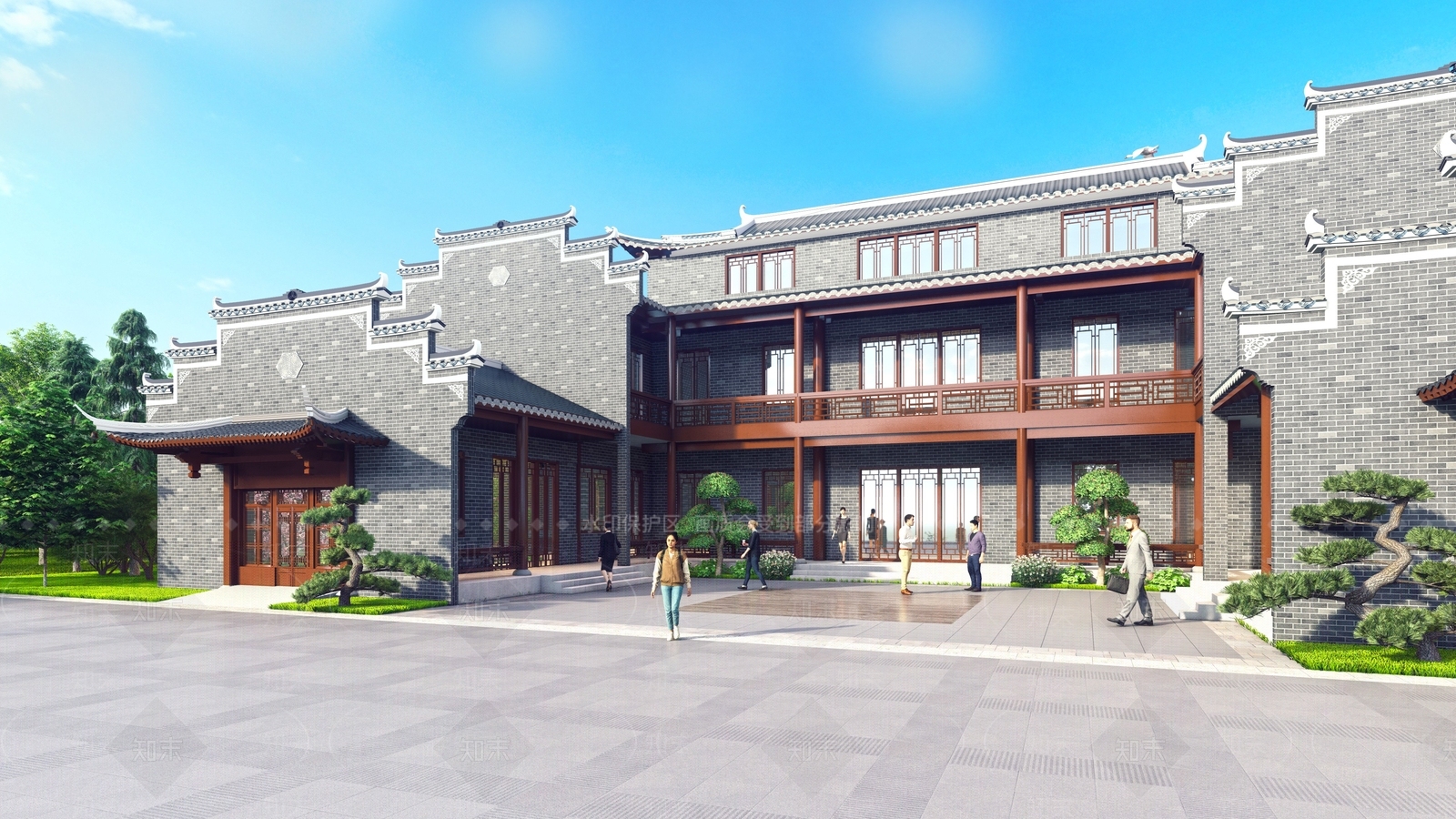 中式特色三合院SU模型下载【ID:1158850423】