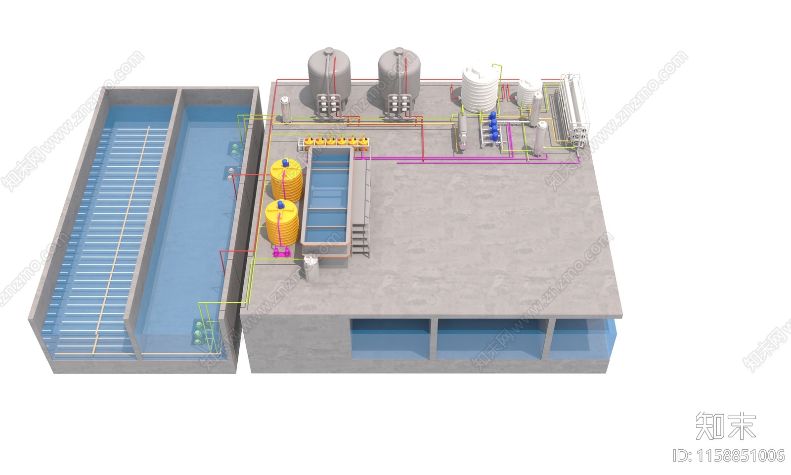 现代净水厂设备3D模型下载【ID:1158851006】