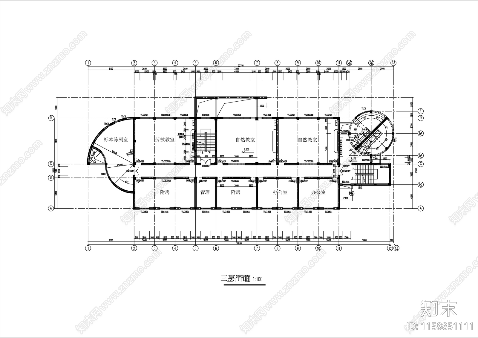 小学综合楼建筑图cad施工图下载【ID:1158851111】