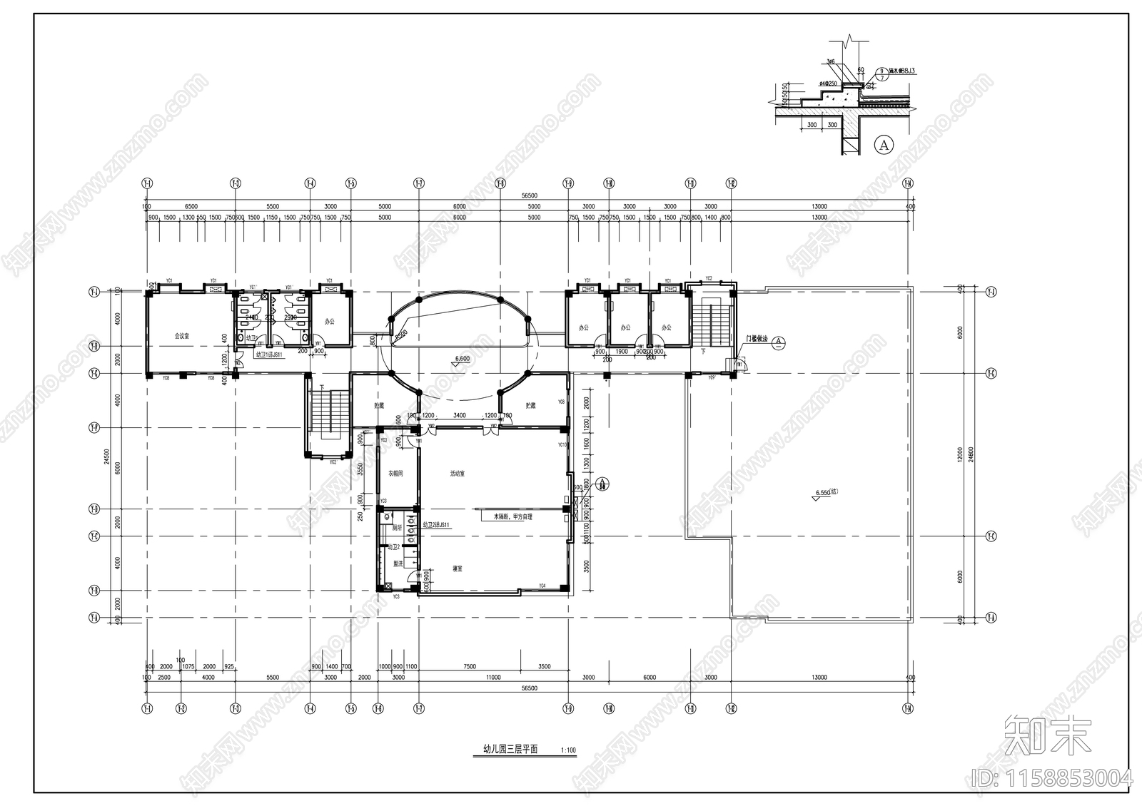 某幼儿园建筑平面图cad施工图下载【ID:1158853004】