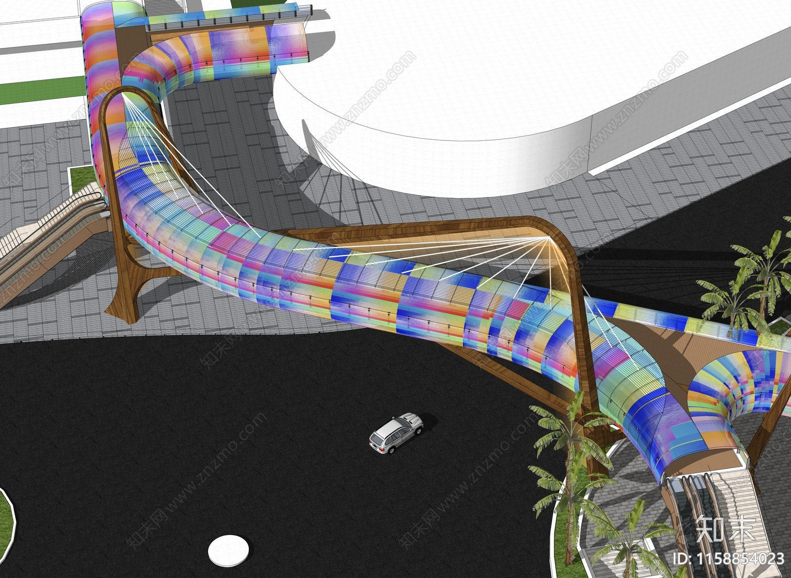 现代异形拉索人行天桥SU模型下载【ID:1158854023】