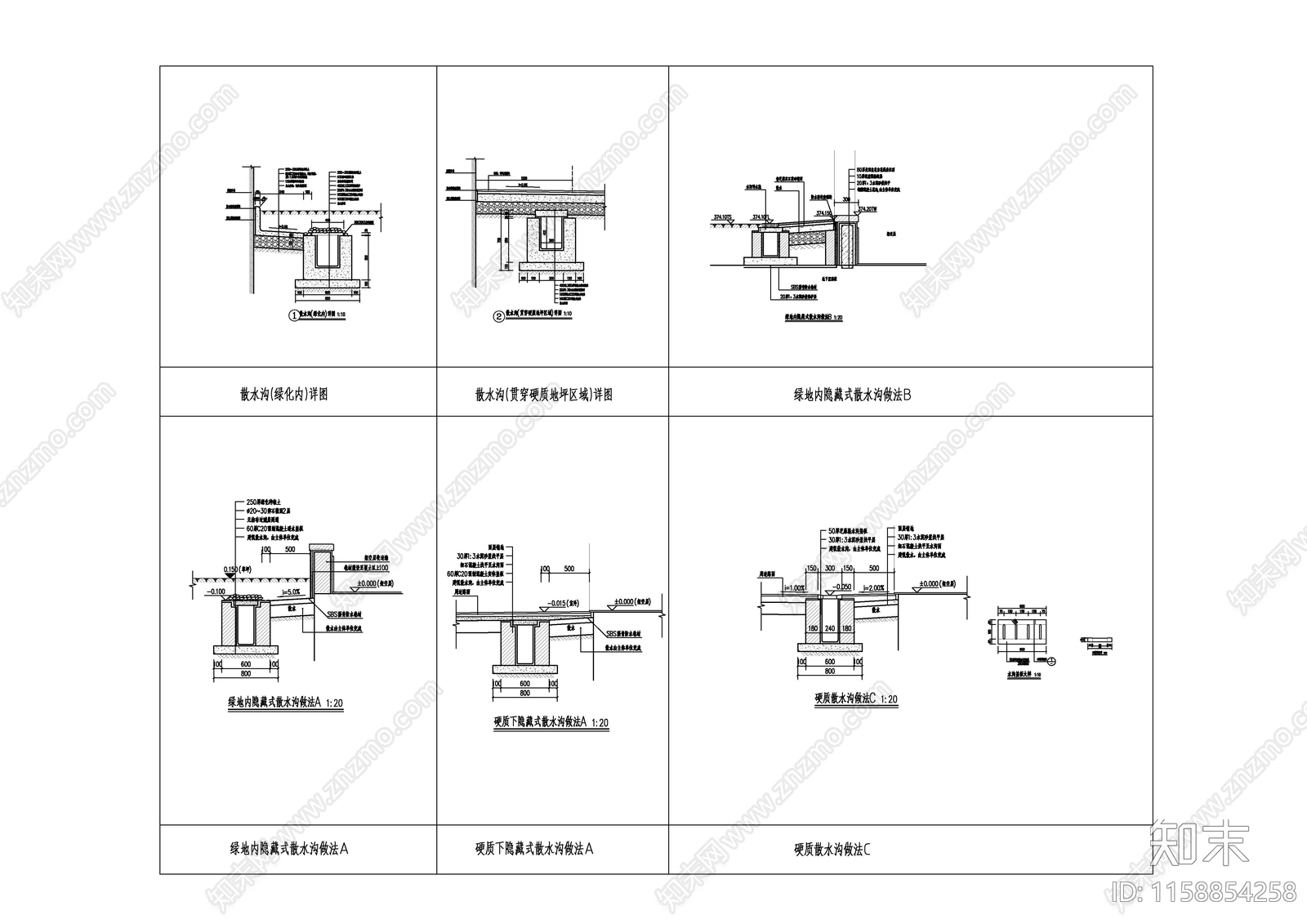 建筑周边排水沟cad施工图下载【ID:1158854258】