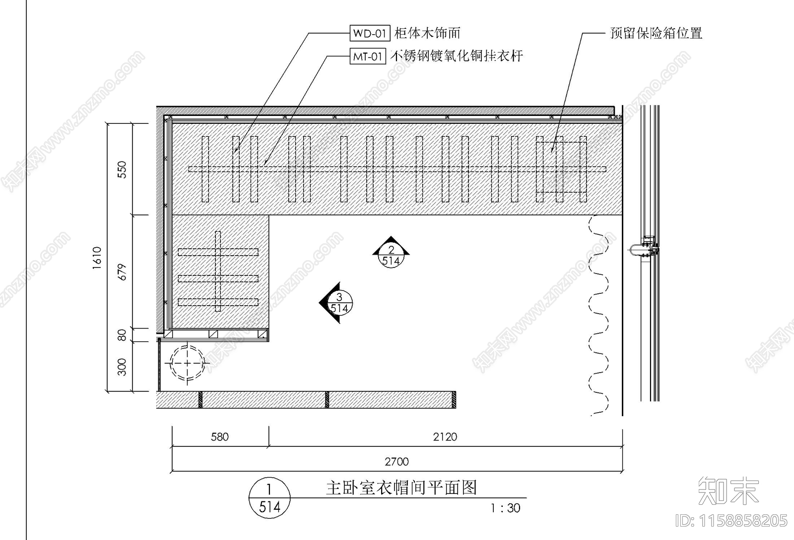 衣帽间衣柜内部结构施工大样详图cad施工图下载【ID:1158858205】