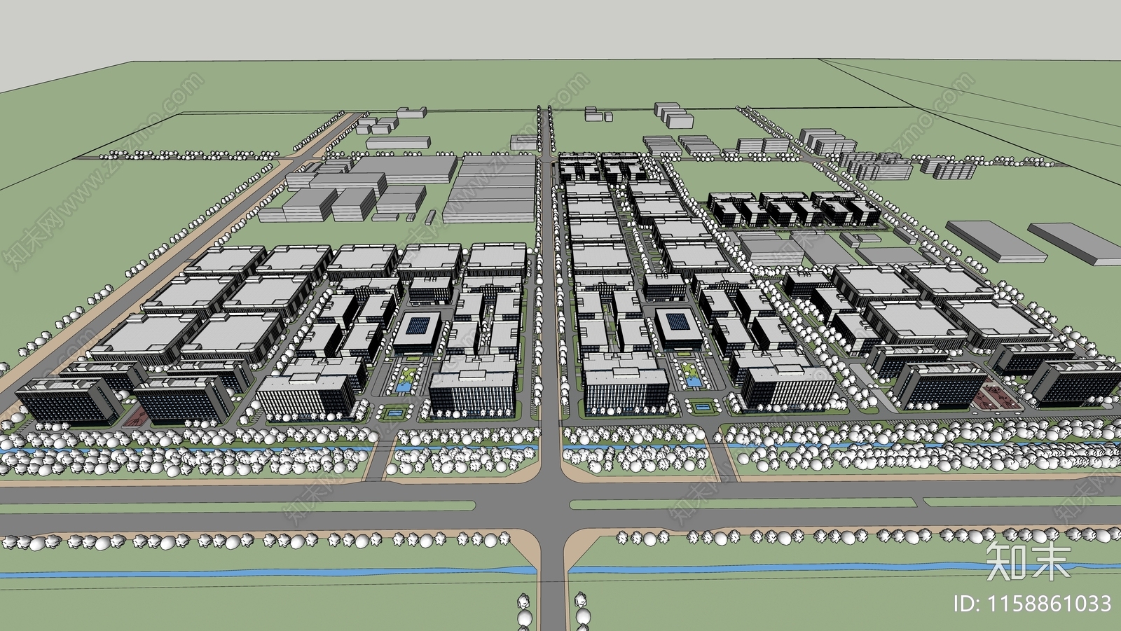 现代高端加工工业园区SU模型下载【ID:1158861033】
