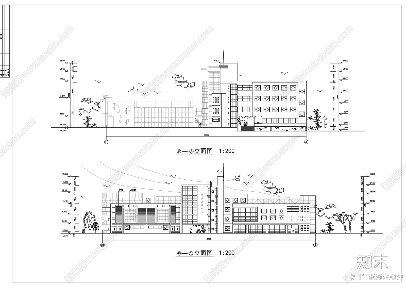 某高校艺术中心建筑图cad施工图下载【ID:1158867369】