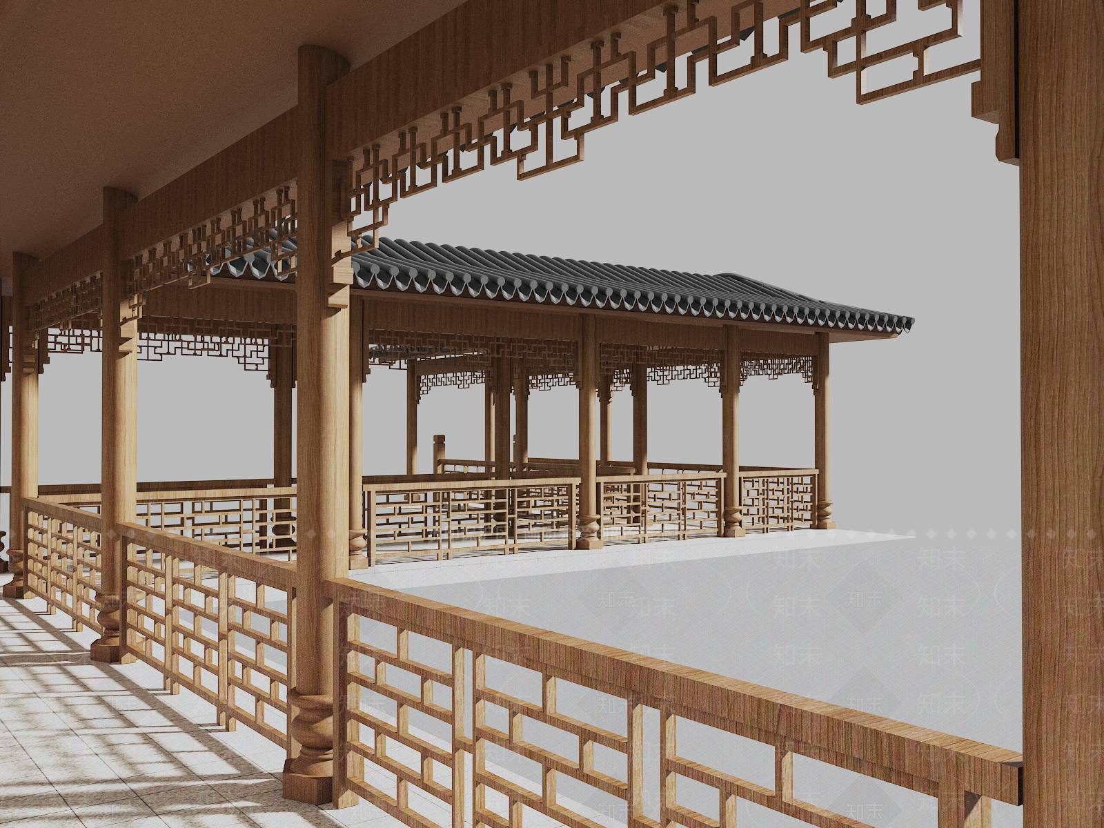 中式景观连廊3D模型下载【ID:1158868588】