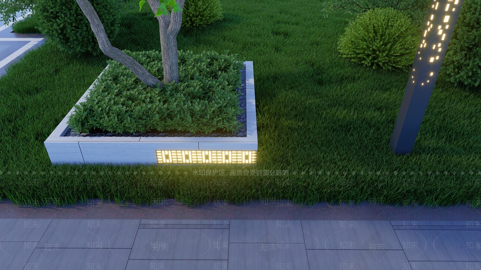 现代树池庭院灯组合SU模型下载【ID:1158869340】