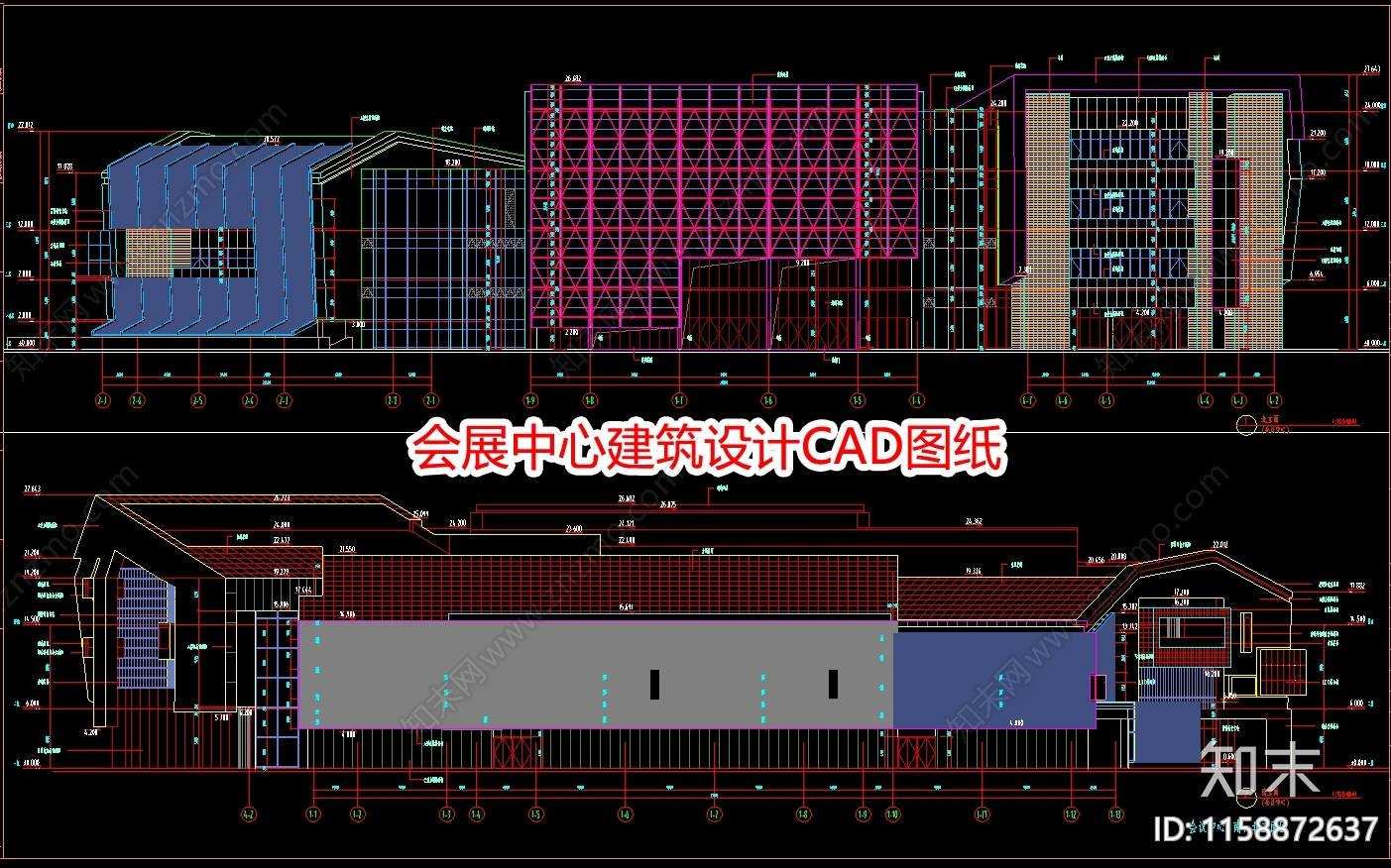 会展中心建筑设计图纸施工图下载【ID:1158872637】