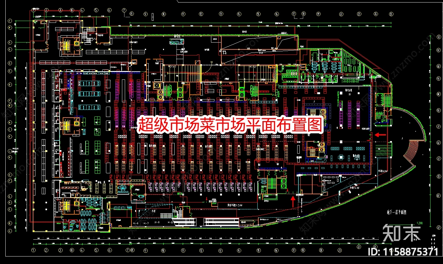 超级市场菜市场平面布置图施工图下载【ID:1158875371】