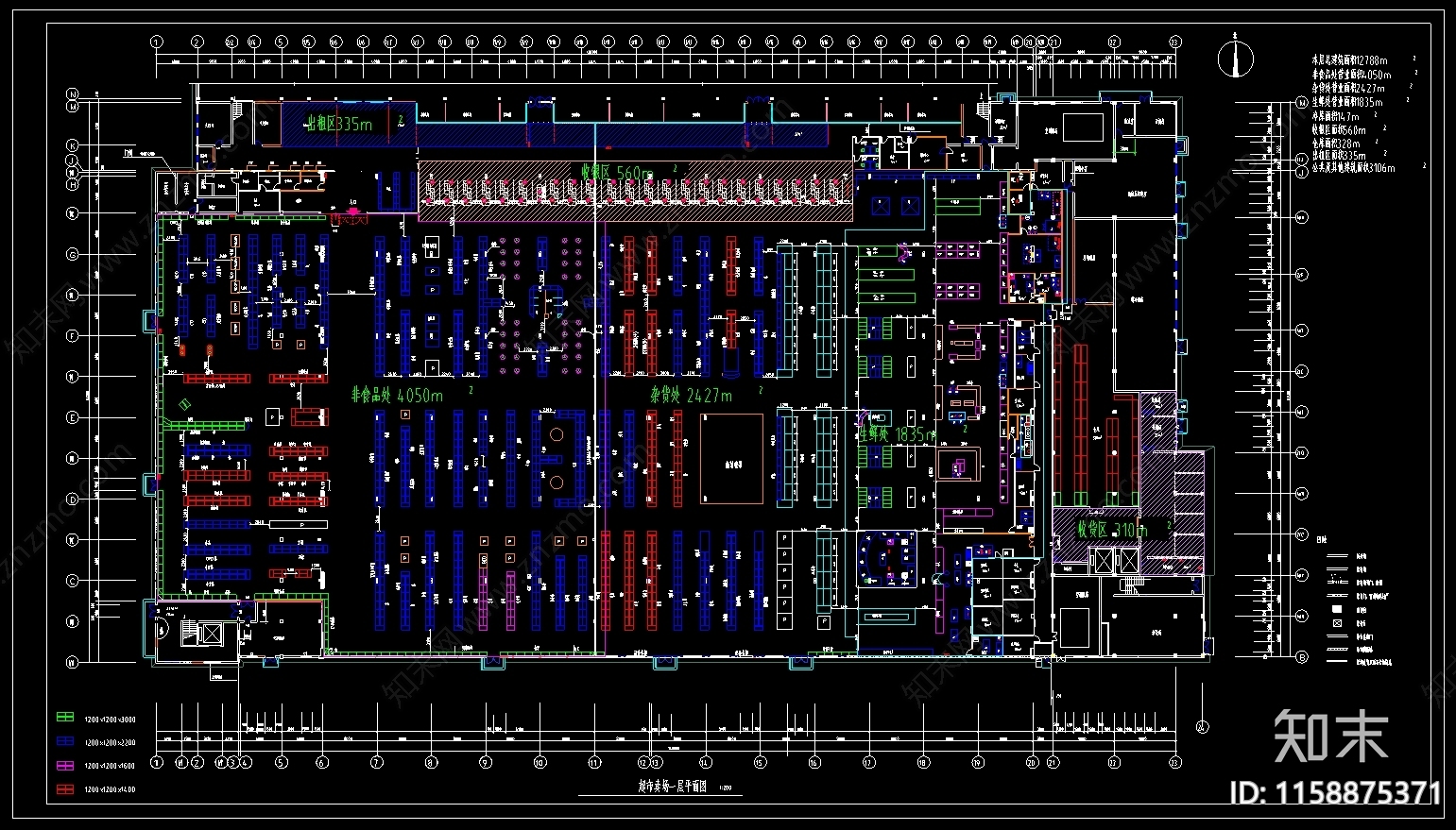 超级市场菜市场平面布置图施工图下载【ID:1158875371】