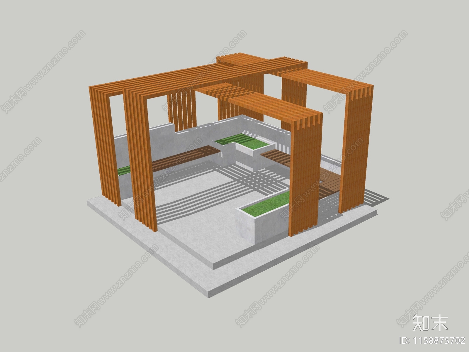 现代室外廊架SU模型下载【ID:1158875702】