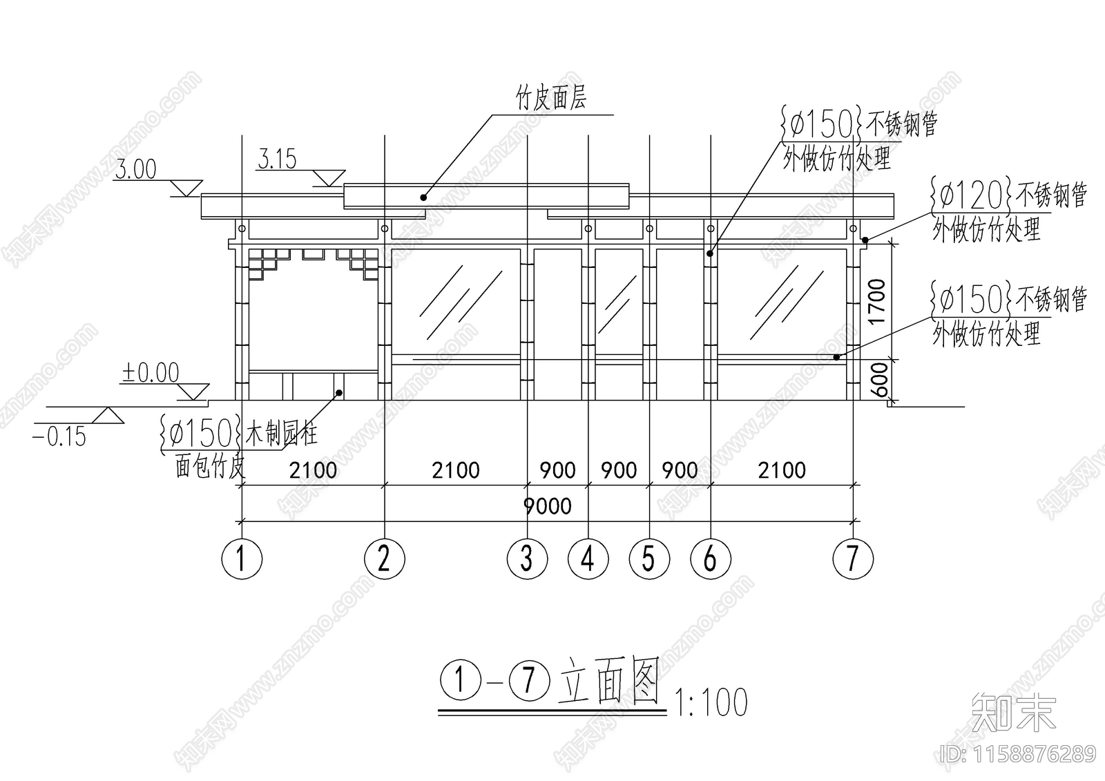 城市公交站cad施工图下载【ID:1158876289】