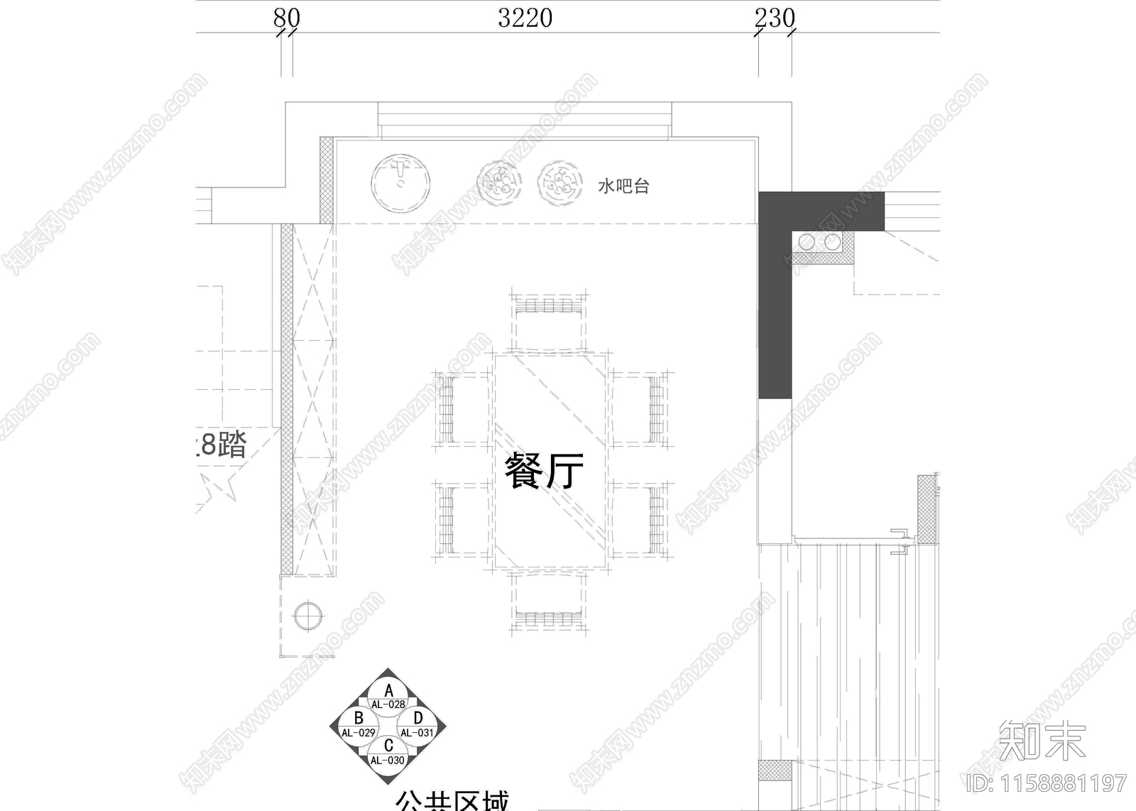家居餐厅cad施工图下载【ID:1158881197】