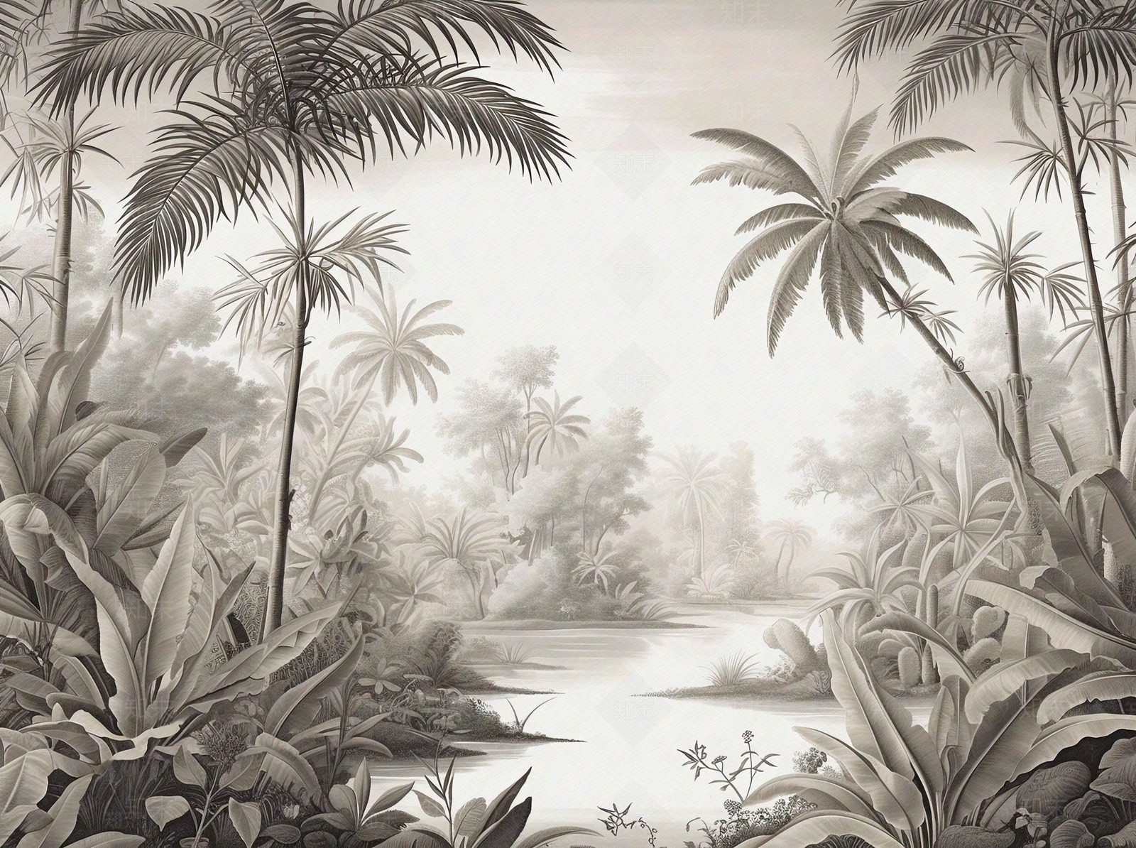 热带雨林文艺植物壁画贴图下载【ID:1158881441】