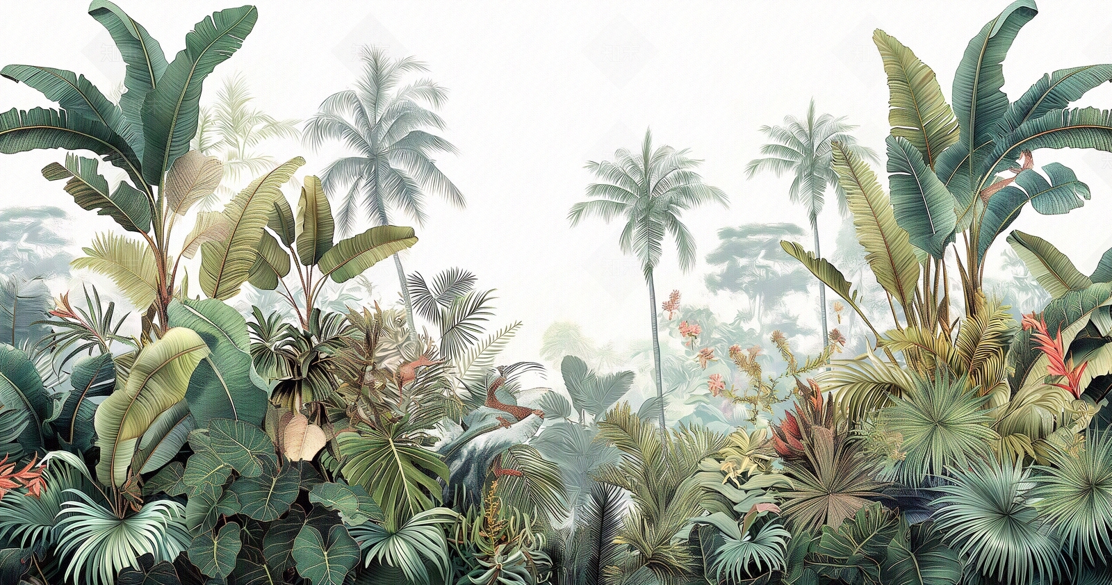 热带雨林文艺植物壁画贴图下载【ID:1158881552】