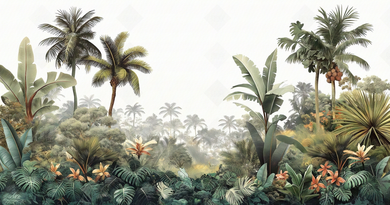 热带雨林文艺植物壁画贴图下载【ID:1158881554】