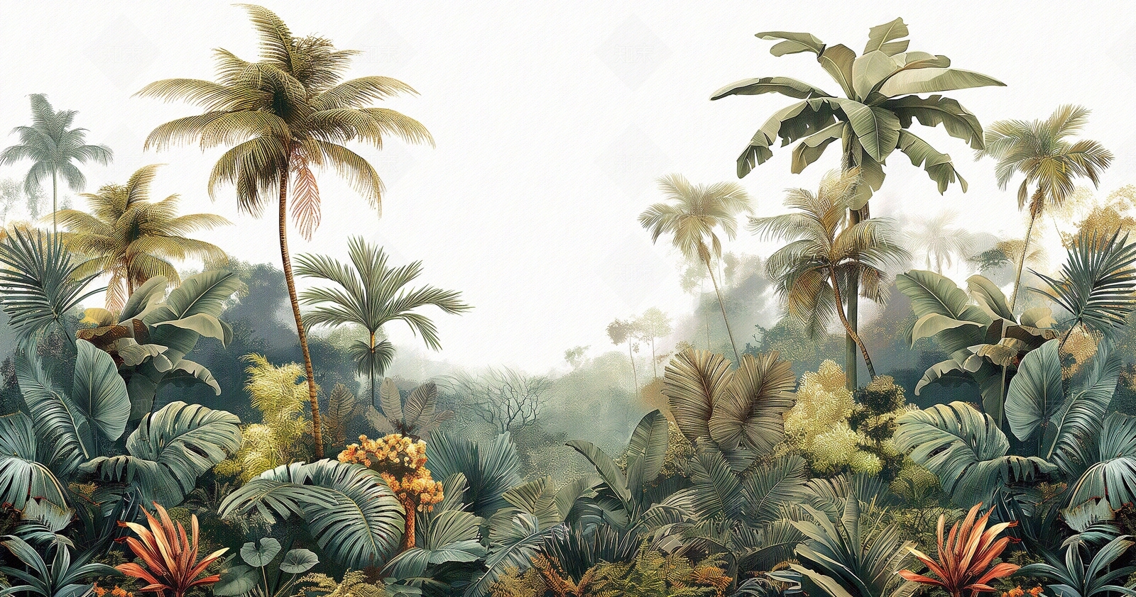 热带雨林文艺植物壁画贴图下载【ID:1158881621】