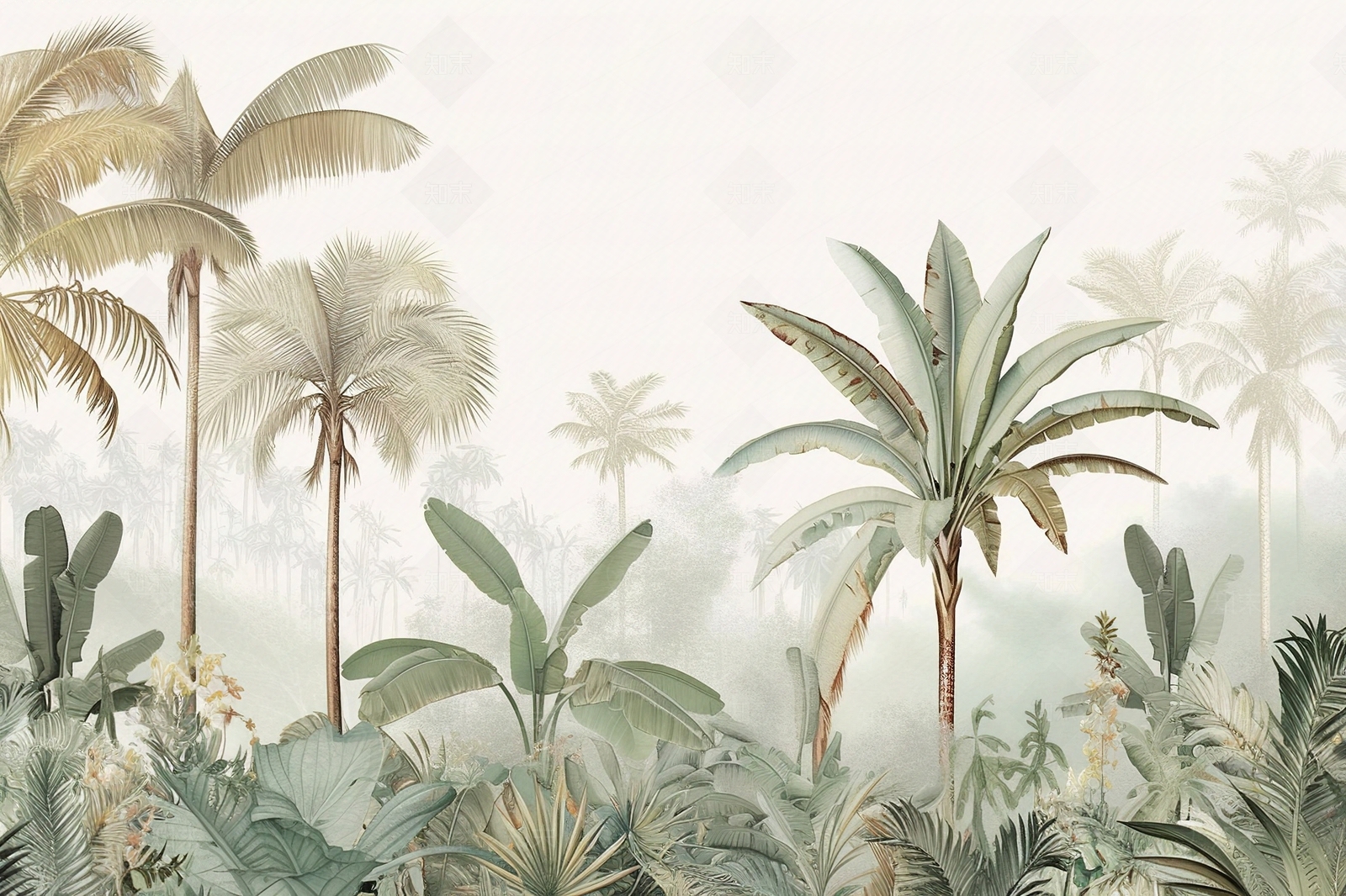 热带雨林文艺植物壁画贴图下载【ID:1158881761】