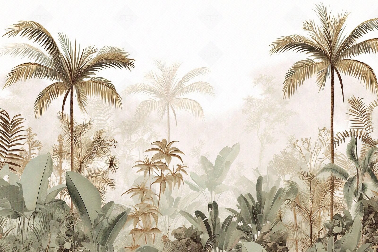 热带雨林文艺植物壁画贴图下载【ID:1158881862】