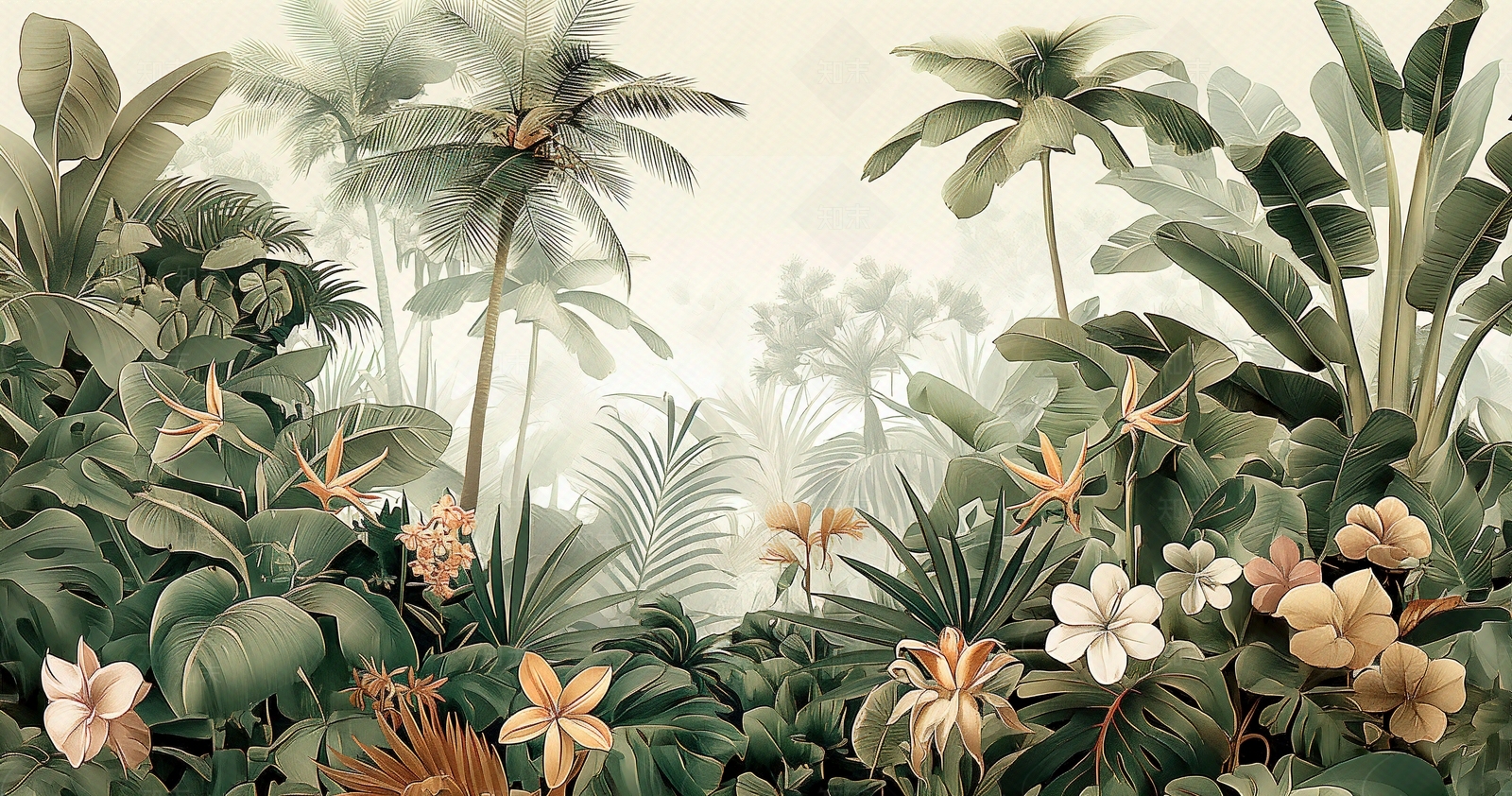 热带雨林文艺植物壁画贴图下载【ID:1158881898】