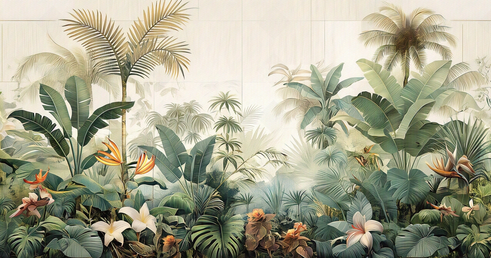 热带雨林文艺植物壁画贴图下载【ID:1158881990】