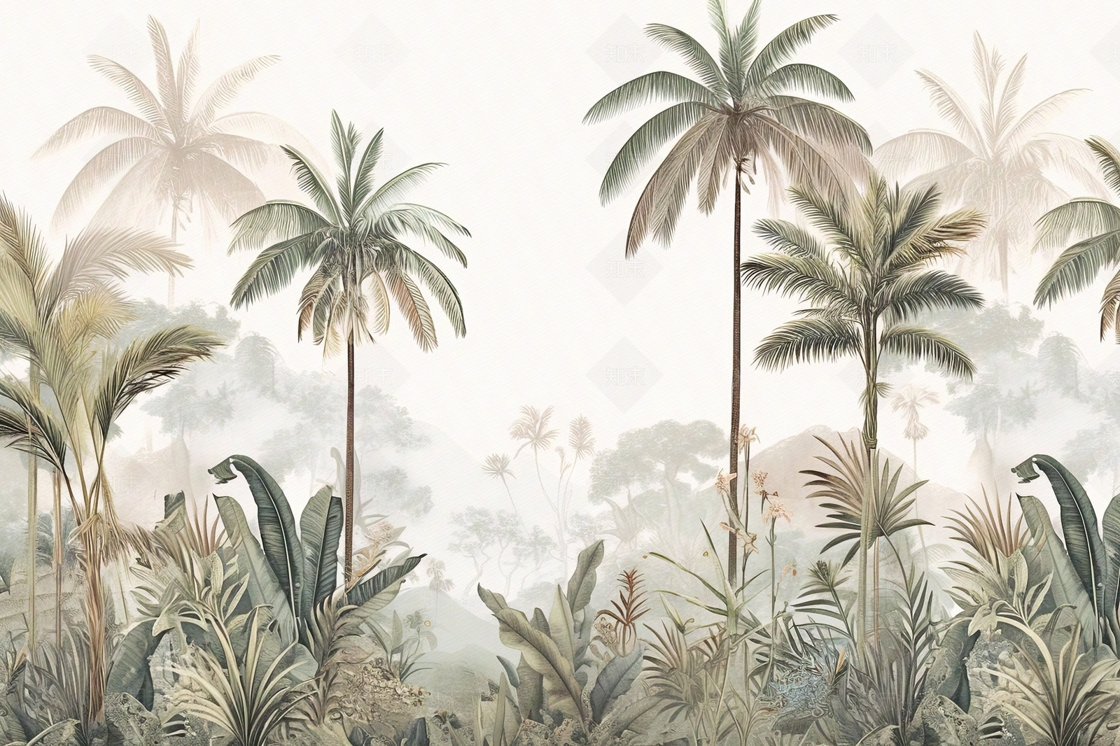 热带雨林文艺植物壁画贴图下载【ID:1158882403】