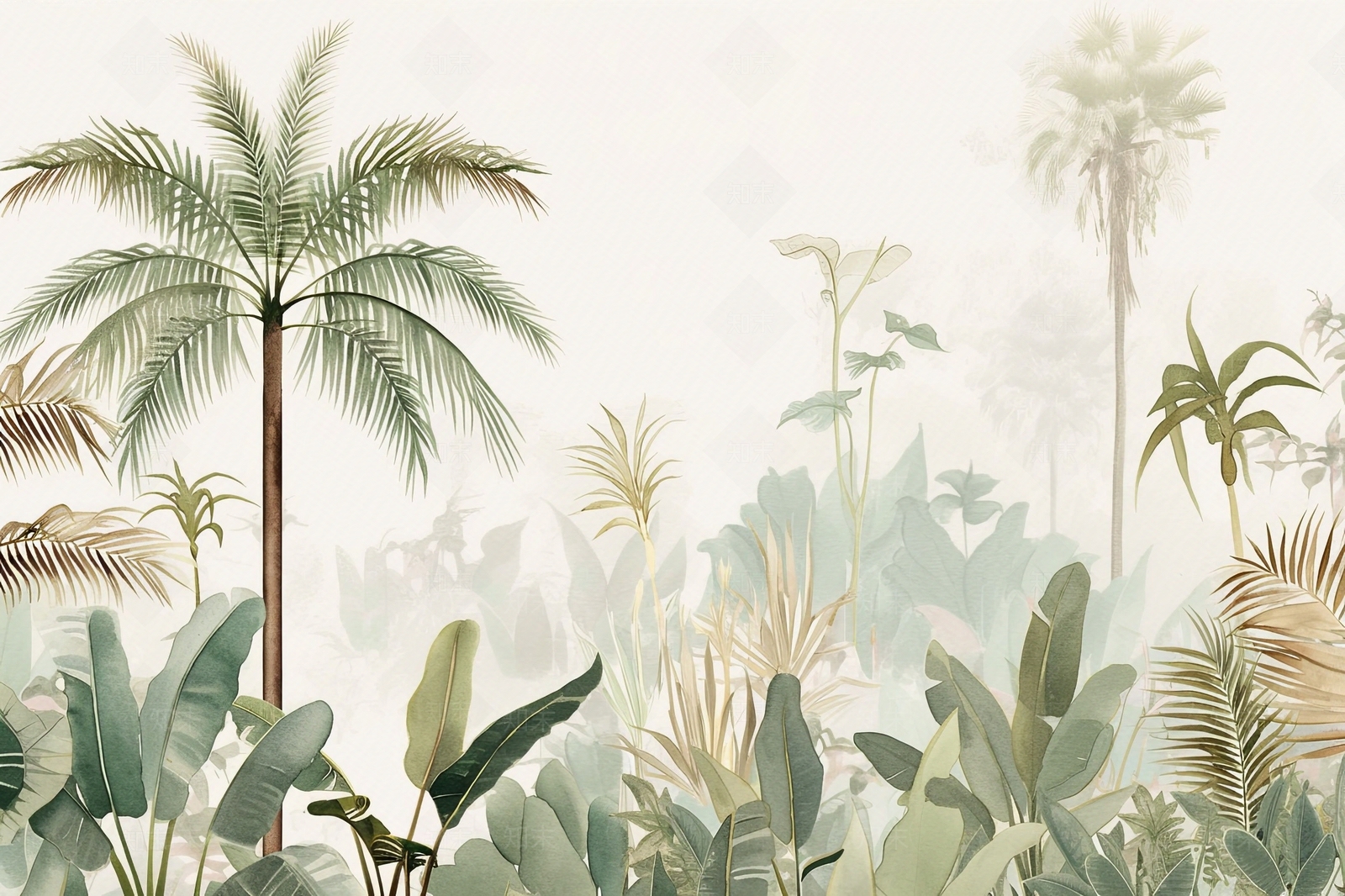热带雨林文艺植物壁画贴图下载【ID:1158882578】