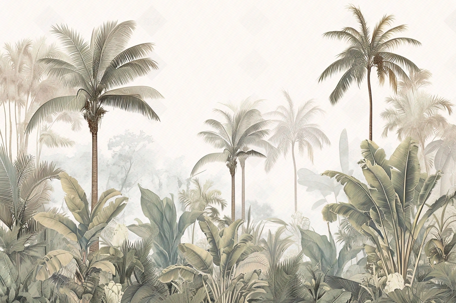 热带雨林文艺植物壁画贴图下载【ID:1158882751】