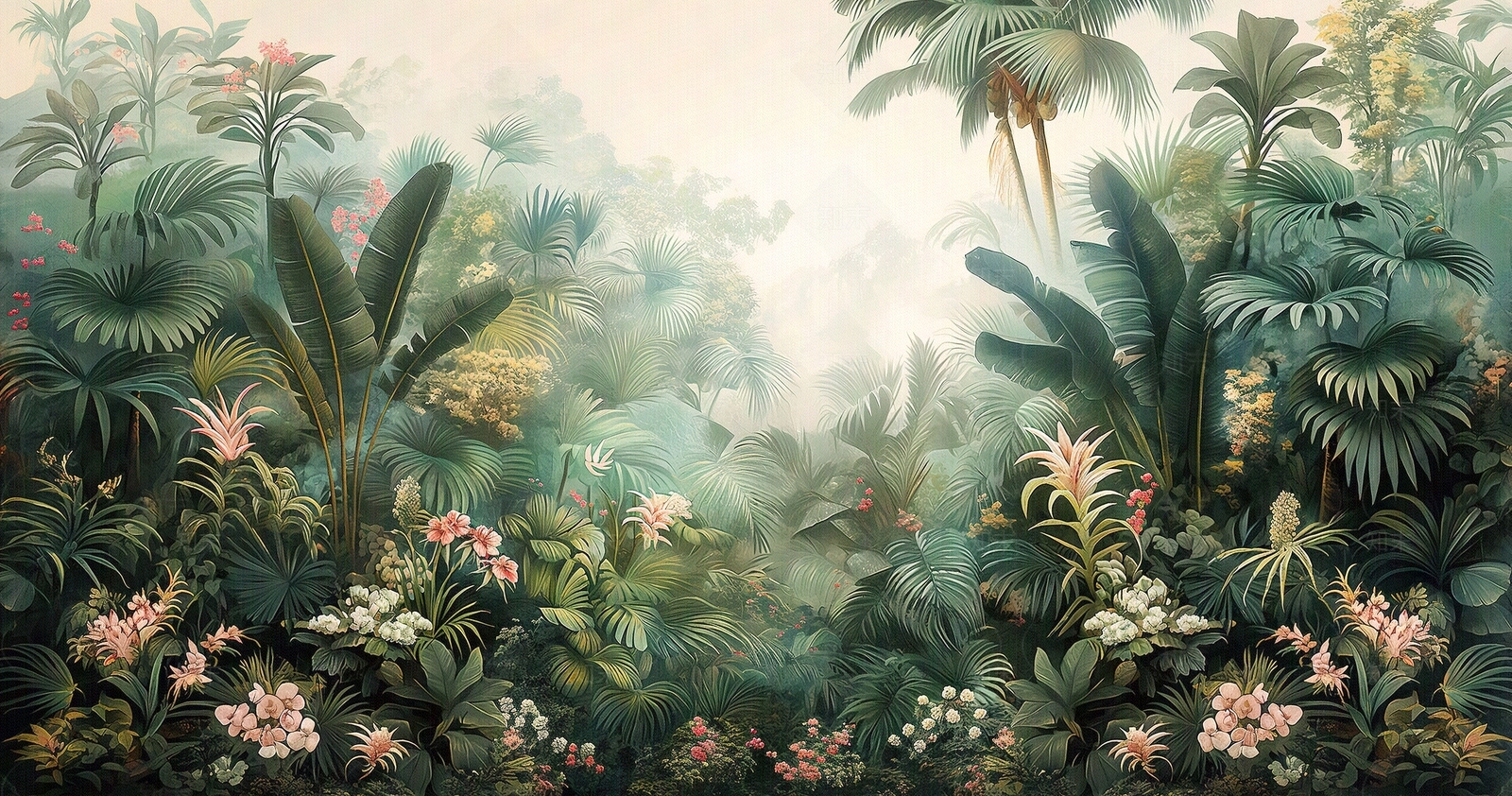 热带雨林文艺植物壁画贴图下载【ID:1158883658】